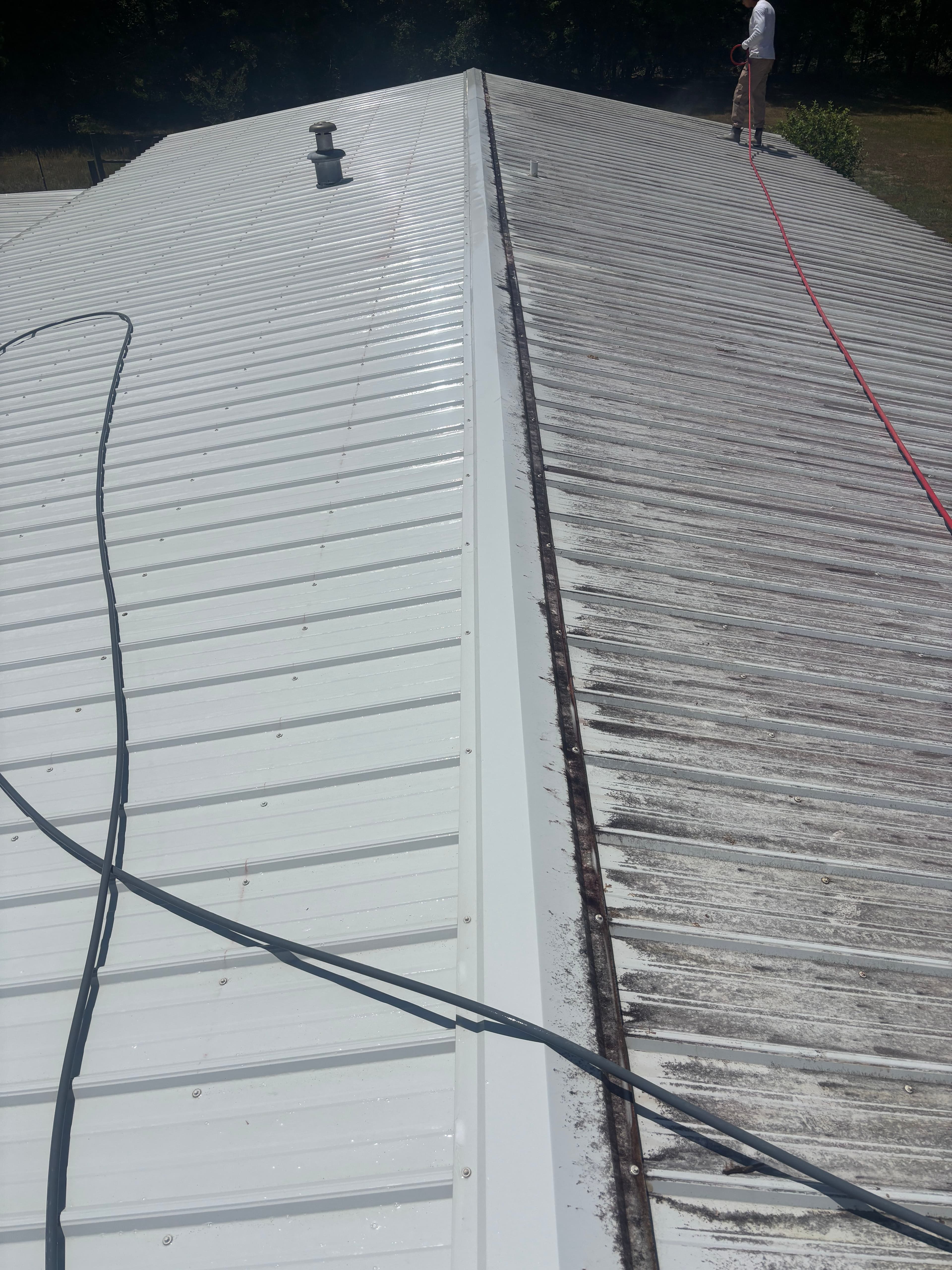 Project Metal Roof Soft Wash in Progress - Watch the Buildup Disappear image