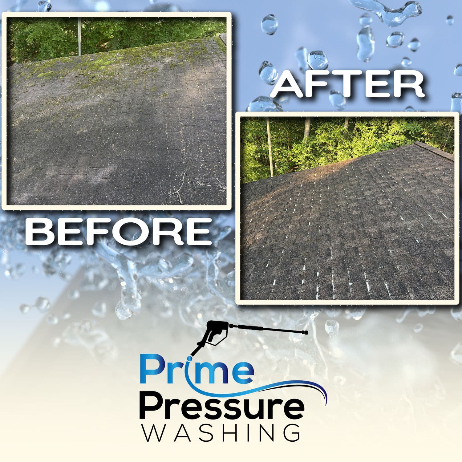 Moss-Covered Roof Cleaned Back to Bare Shingles image